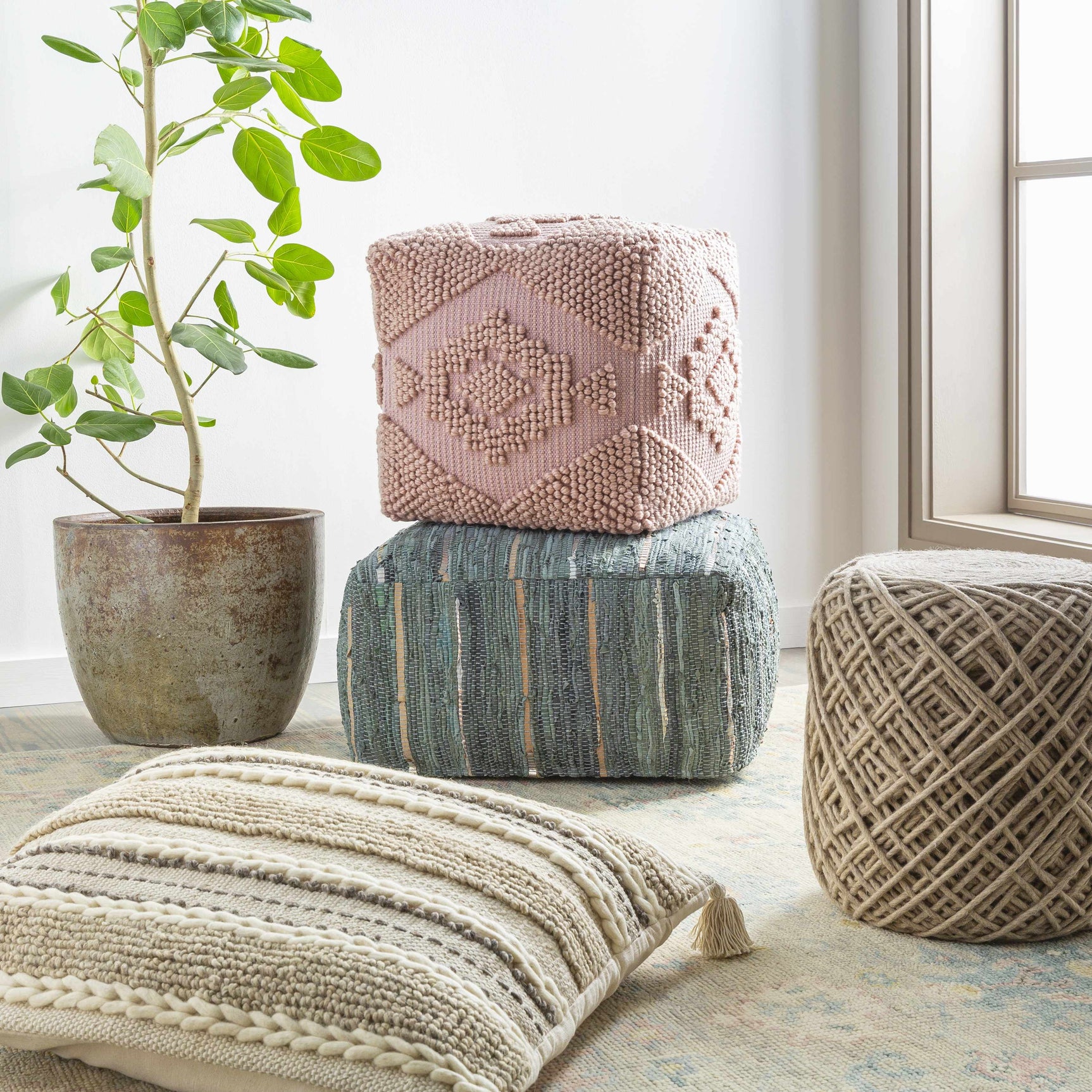 Bellingen Gray Handwoven Textured Pouf - Ornate Home