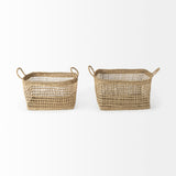 Bellisa Medium Brown Seagrass Rectangular Basket with Handles (Set of 2) - Ornate Home