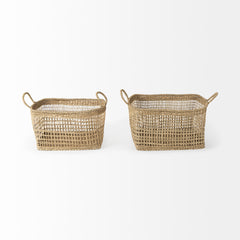 Bellisa Medium Brown Seagrass Rectangular Basket with Handles (Set of 2) - Ornate Home