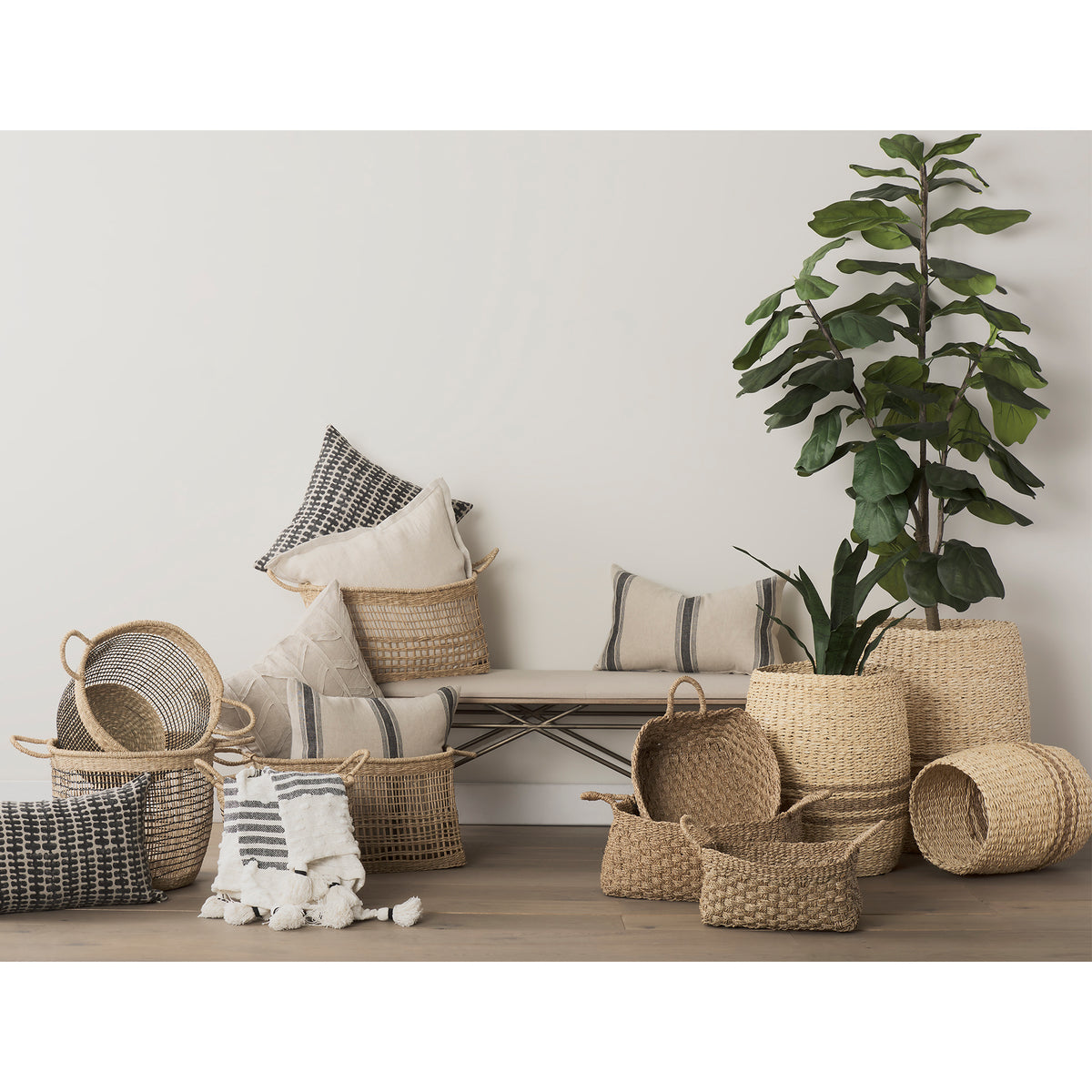 Bellisa Medium Brown Seagrass Rectangular Basket with Handles (Set of 2) - Ornate Home