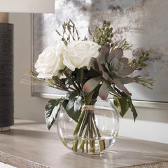 Belmonte Green/White Floral Bouquet & Vase - Ornate Home
