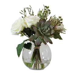 Belmonte Green/White Floral Bouquet & Vase - Ornate Home