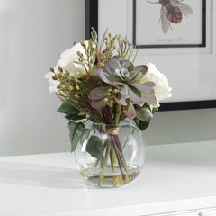 Belmonte Green/White Floral Bouquet & Vase - Ornate Home