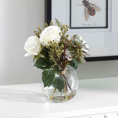 Belmonte Green/White Floral Bouquet & Vase - Ornate Home
