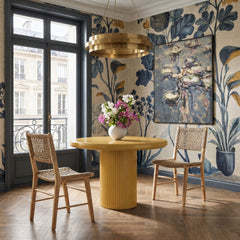 Belmonte Mustard 45 Inch Painted Wood Round Pedestal Dining Table - Ornate Home