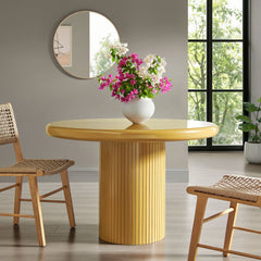 Belmonte Mustard 45 Inch Painted Wood Round Pedestal Dining Table - Ornate Home