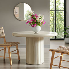 Belmonte Putty 45 Inch Painted Wood Round Pedestal Dining Table - Ornate Home