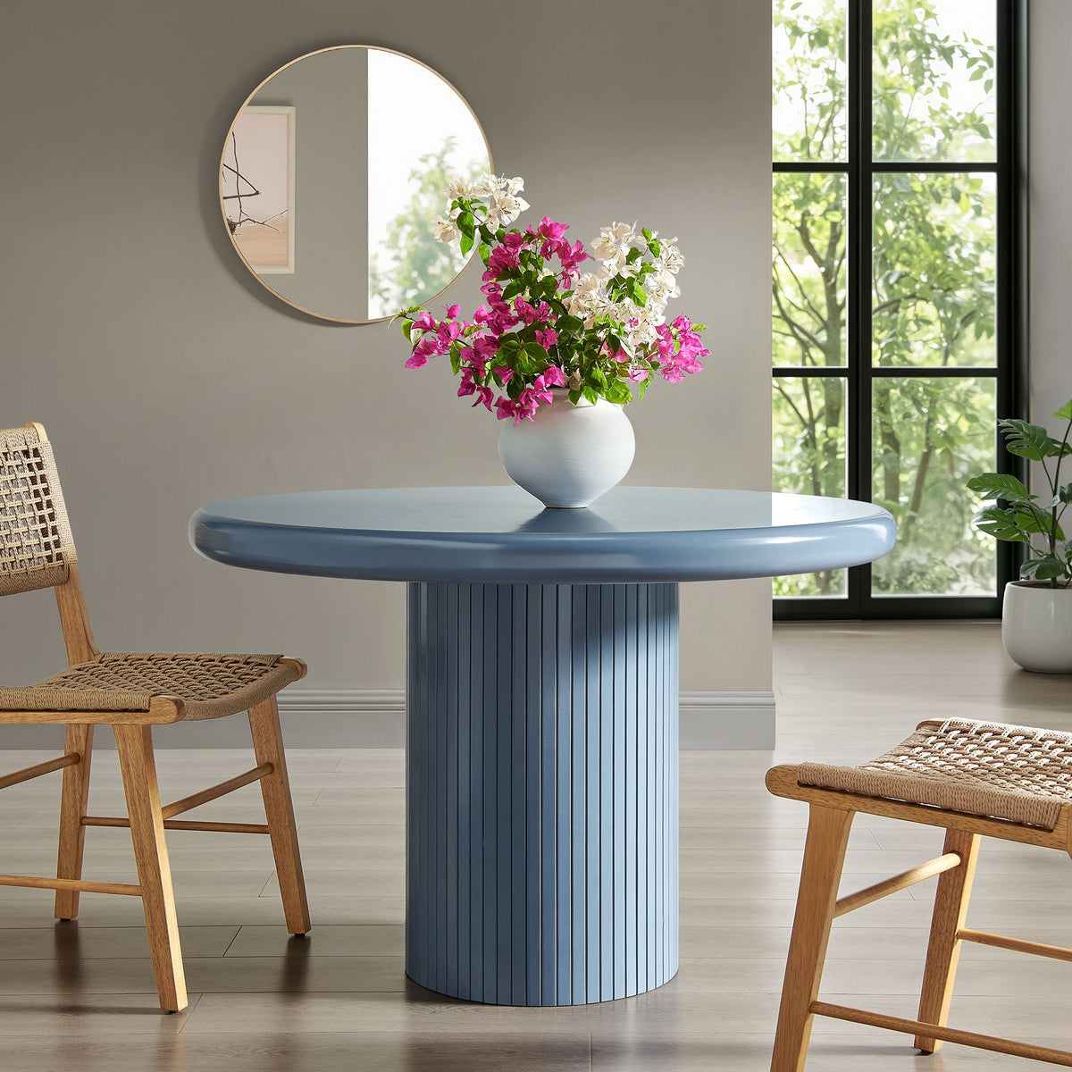 Belmonte Stillwater Blue 45 Inch Painted Wood Round Pedestal Dining Table - Ornate Home