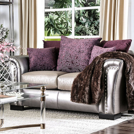 Benigno Pewter/Purple Loveseat - Ornate Home