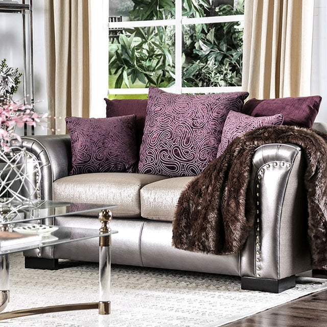 Benigno Pewter/Purple Loveseat - Ornate Home