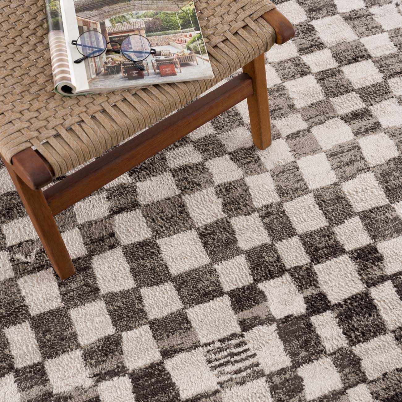 Benjy Cream & Charcoal Checkered Area Rug - Ornate Home