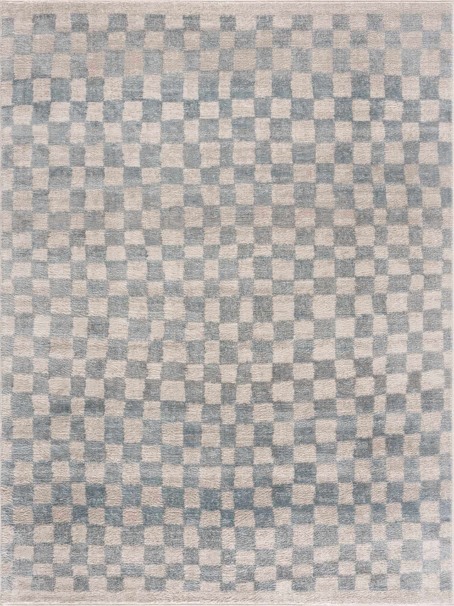 Benjy Cream & Light Blue Checkered Area Rug - Ornate Home