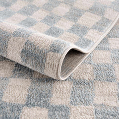 Benjy Cream & Light Blue Checkered Area Rug - Ornate Home