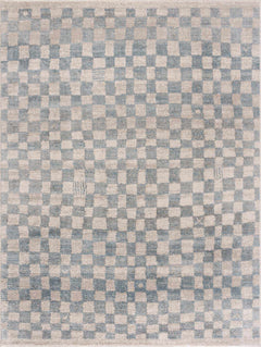 Benjy Cream & Light Blue Checkered Area Rug - Ornate Home