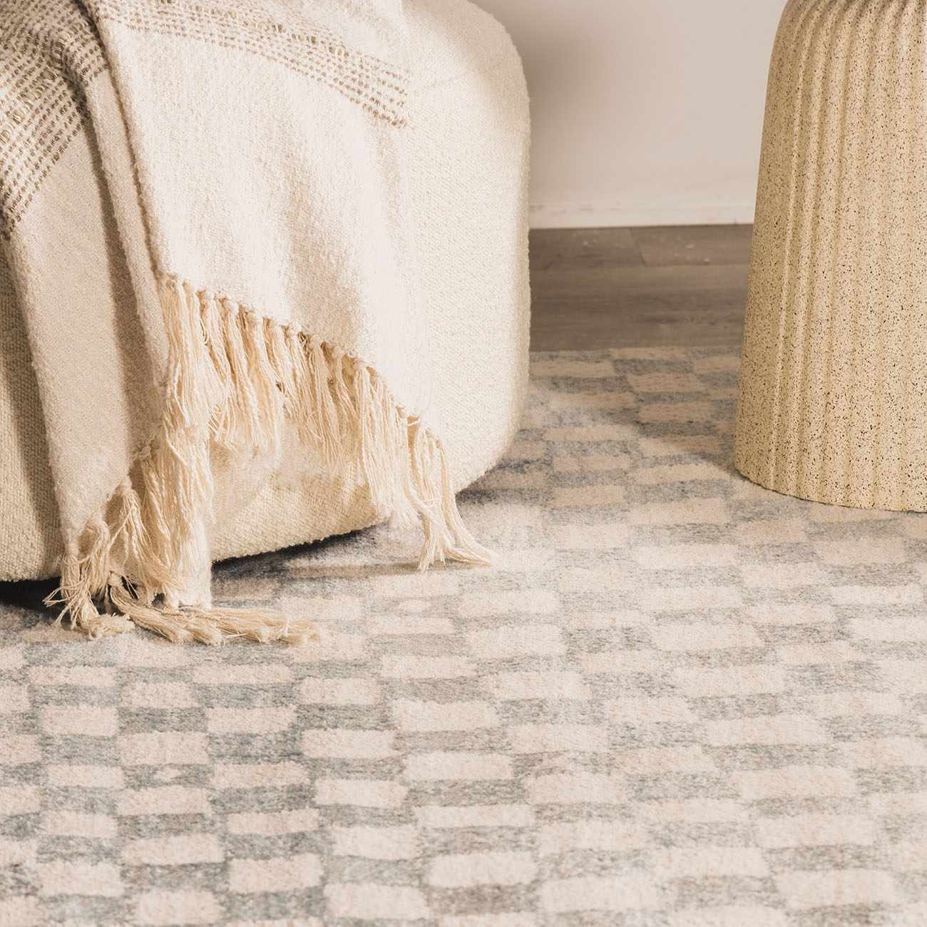 Benjy Cream & Light Blue Checkered Area Rug - Ornate Home