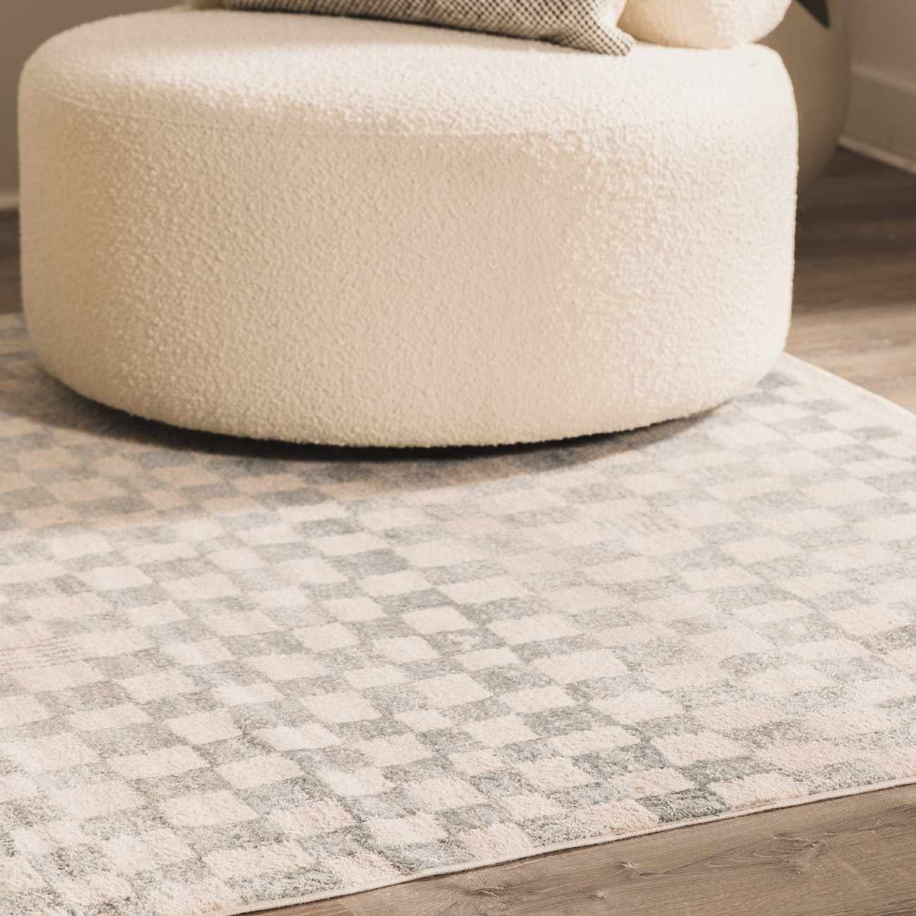 Benjy Cream & Light Blue Checkered Area Rug - Ornate Home