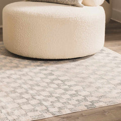 Benjy Cream & Light Blue Checkered Area Rug - Ornate Home