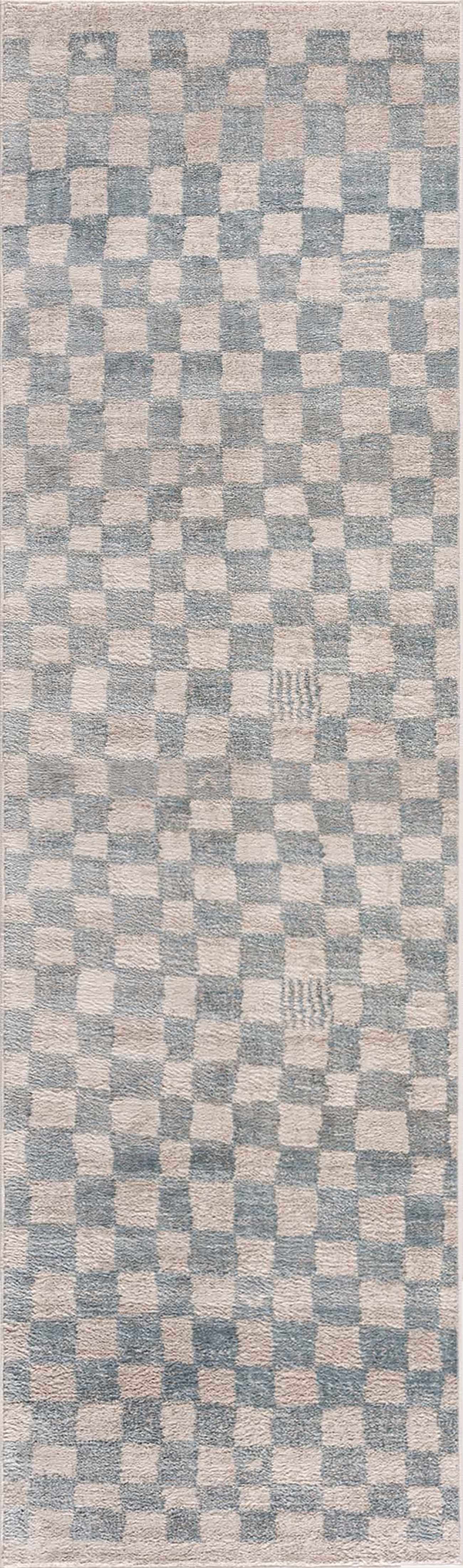 Benjy Cream & Light Blue Checkered Area Rug - Ornate Home
