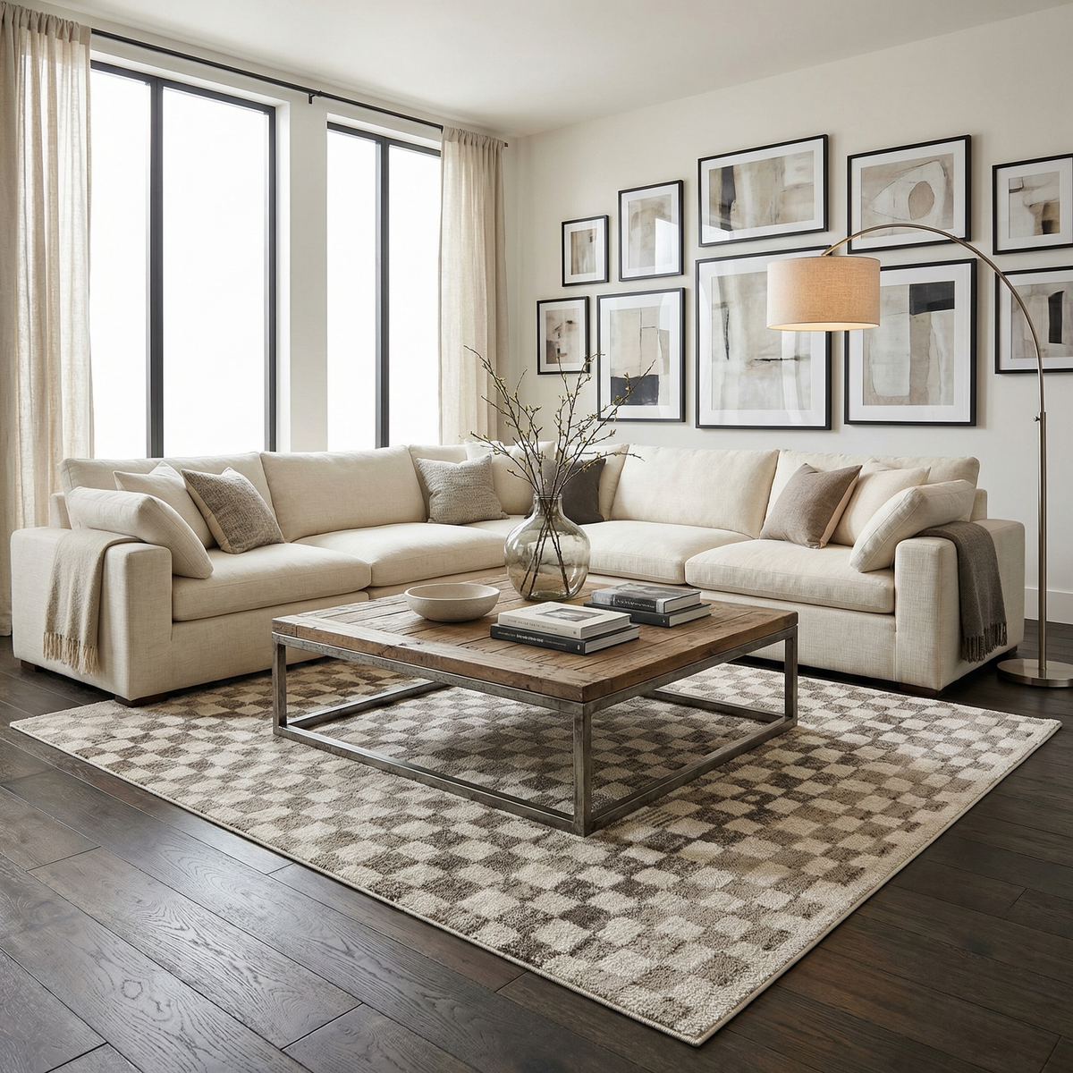 Benjy Irregular Checkboard Rug - Beige - Ornate Home