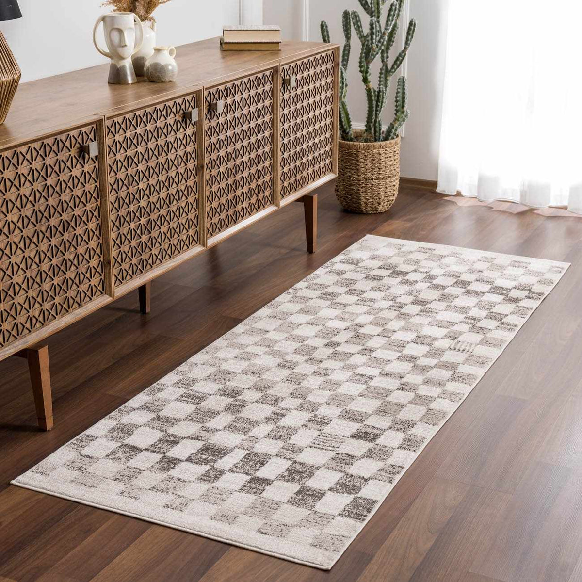 Benjy Irregular Checkboard Rug - Beige - Ornate Home