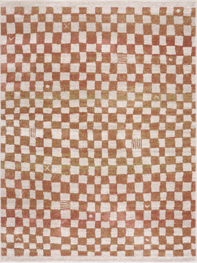 Benjy Irregular Checkboard Rug - Cream&Salmon - Ornate Home