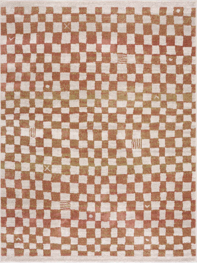 Benjy Irregular Checkboard Rug - Cream&Salmon - Ornate Home