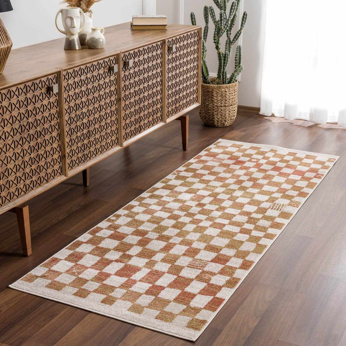 Benjy Irregular Checkboard Rug - Cream&Salmon - Ornate Home
