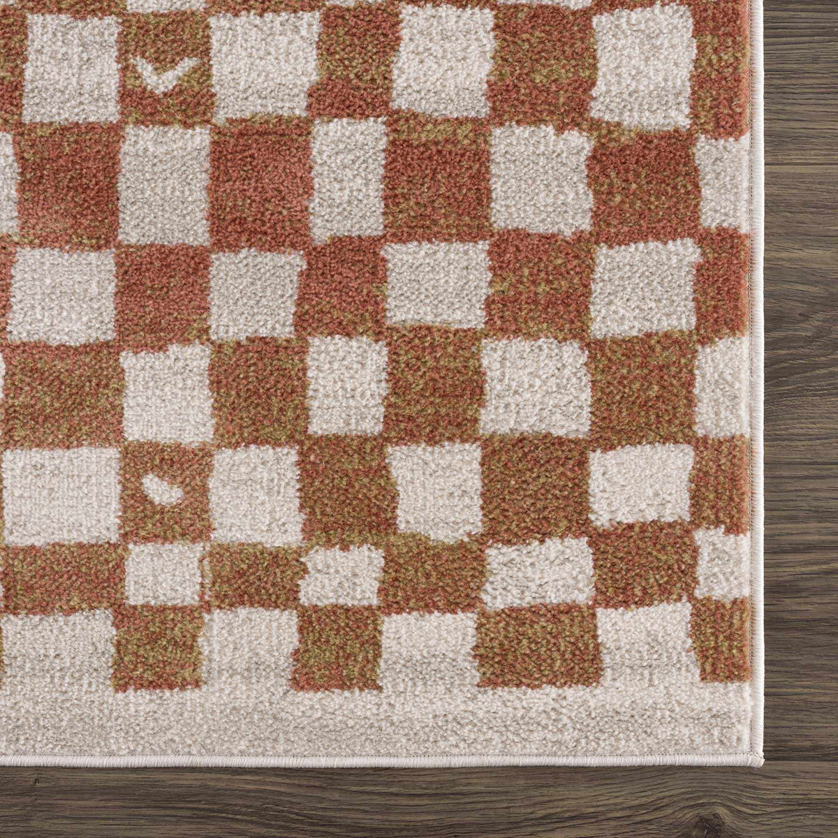 Benjy Irregular Checkboard Rug - Cream&Salmon - Ornate Home