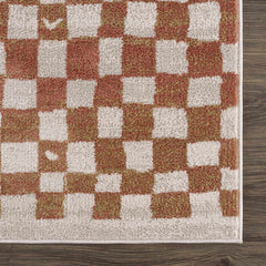 Benjy Irregular Checkboard Rug - Cream&Salmon - Ornate Home