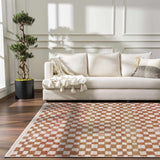 Benjy Irregular Checkboard Rug - Cream&Salmon - Ornate Home