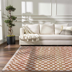 Benjy Irregular Checkboard Rug - Cream&Salmon - Ornate Home