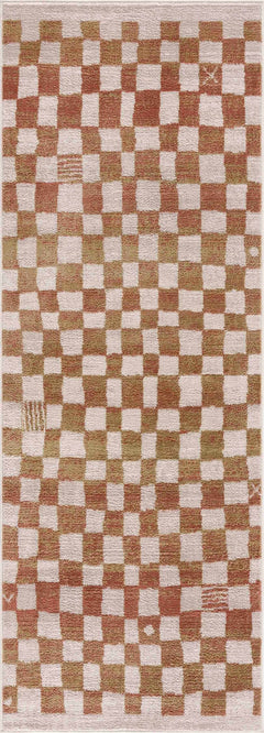 Benjy Irregular Checkboard Rug - Cream&Salmon - Ornate Home
