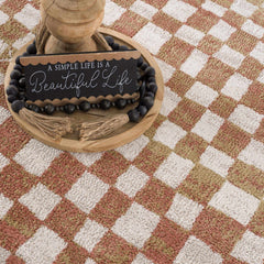 Benjy Irregular Checkboard Rug - Cream&Salmon - Ornate Home