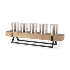 Benk Black Wood and Metal Five Cup Candle Holder