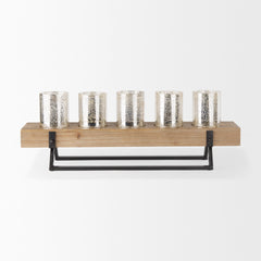 Benk Black Wood and Metal Five Cup Candle Holder