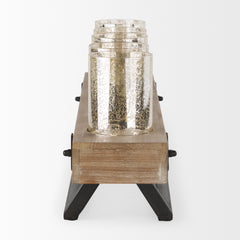 Benk Black Wood and Metal Five Cup Candle Holder