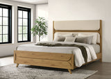 Bennett Cream/Light Oak 62-inch California King Upholstered Panel Bed - Ornate Home