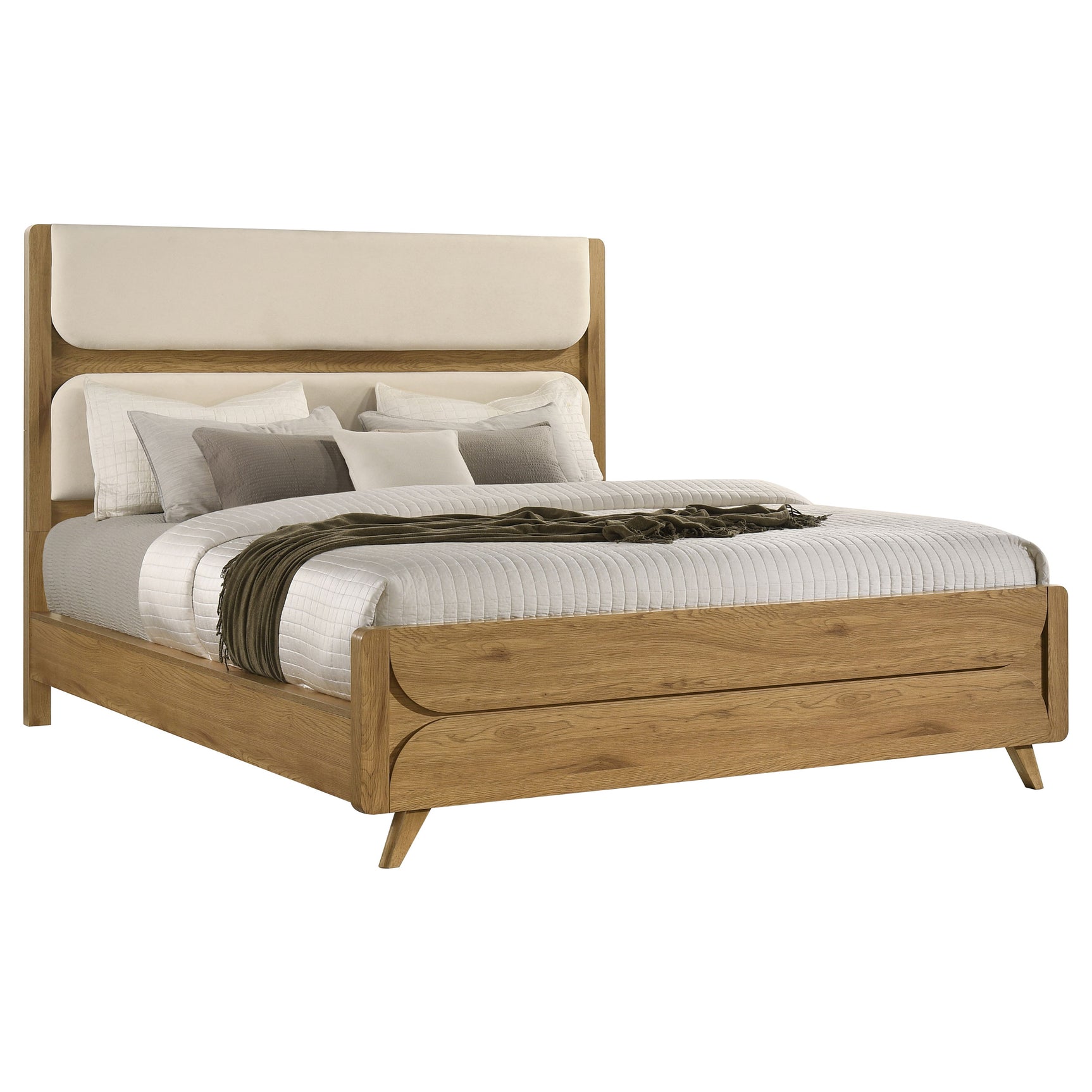 Bennett Cream/Light Oak 62-inch California King Upholstered Panel Bed - Ornate Home