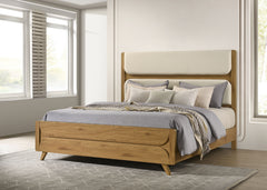 Bennett Cream/Light Oak 62-inch Eastern King Upholstered Panel Bed - Ornate Home