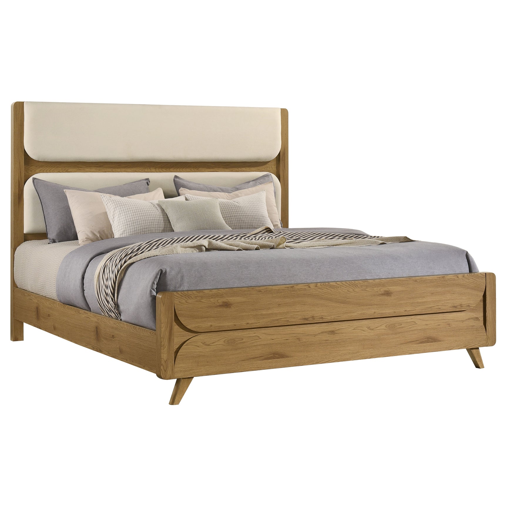 Bennett Cream/Light Oak 62-inch Eastern King Upholstered Panel Bed - Ornate Home