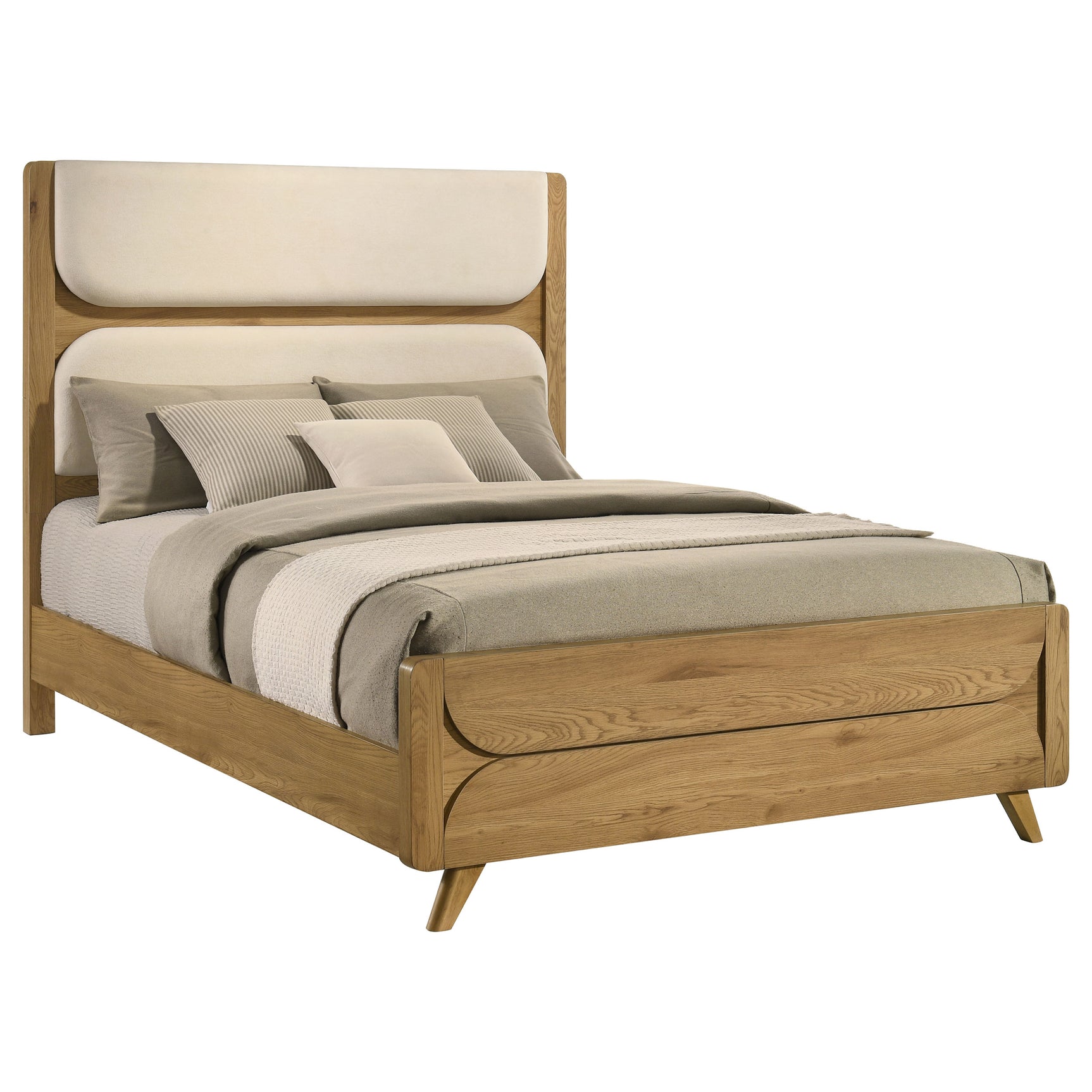 Bennett Cream/Light Oak 62-inch Queen Upholstered Panel Bed - Ornate Home