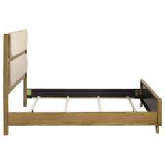 Bennett Cream/Light Oak 62-inch Queen Upholstered Panel Bed - Ornate Home