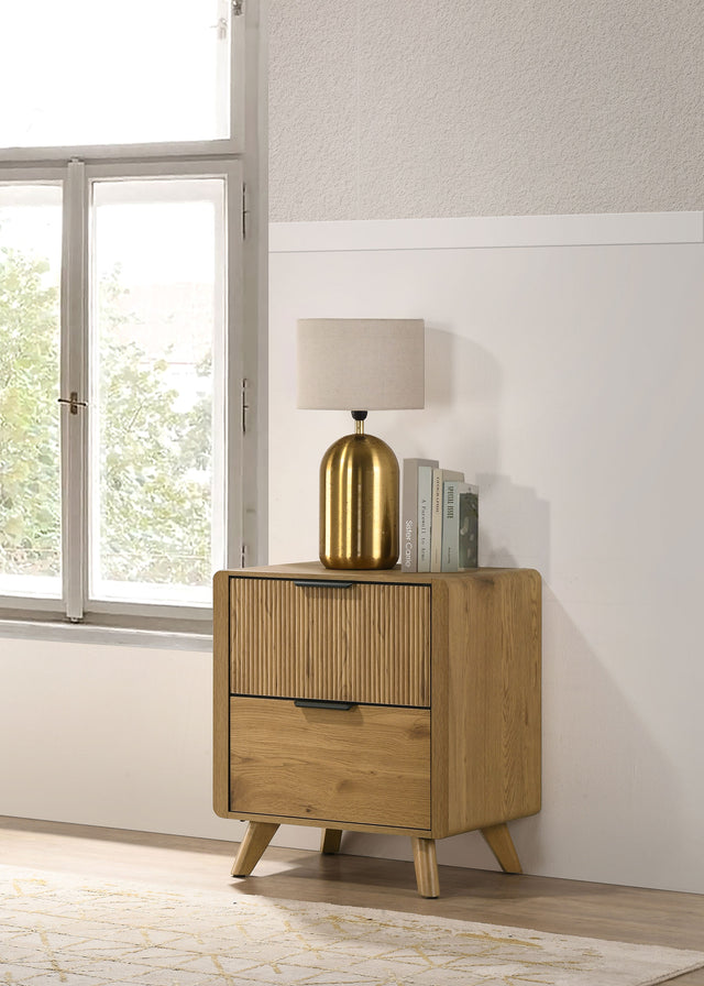 Bennett Light Oak 2-drawer Bedroom Nightstand Bedside Table - Ornate Home
