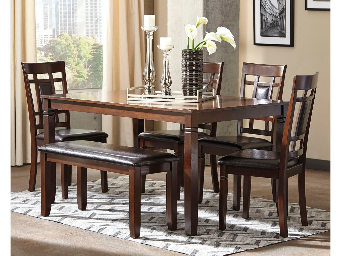 Bennox Brown Dining Room Set w/ Bench (Set of 6) - Ornate Home