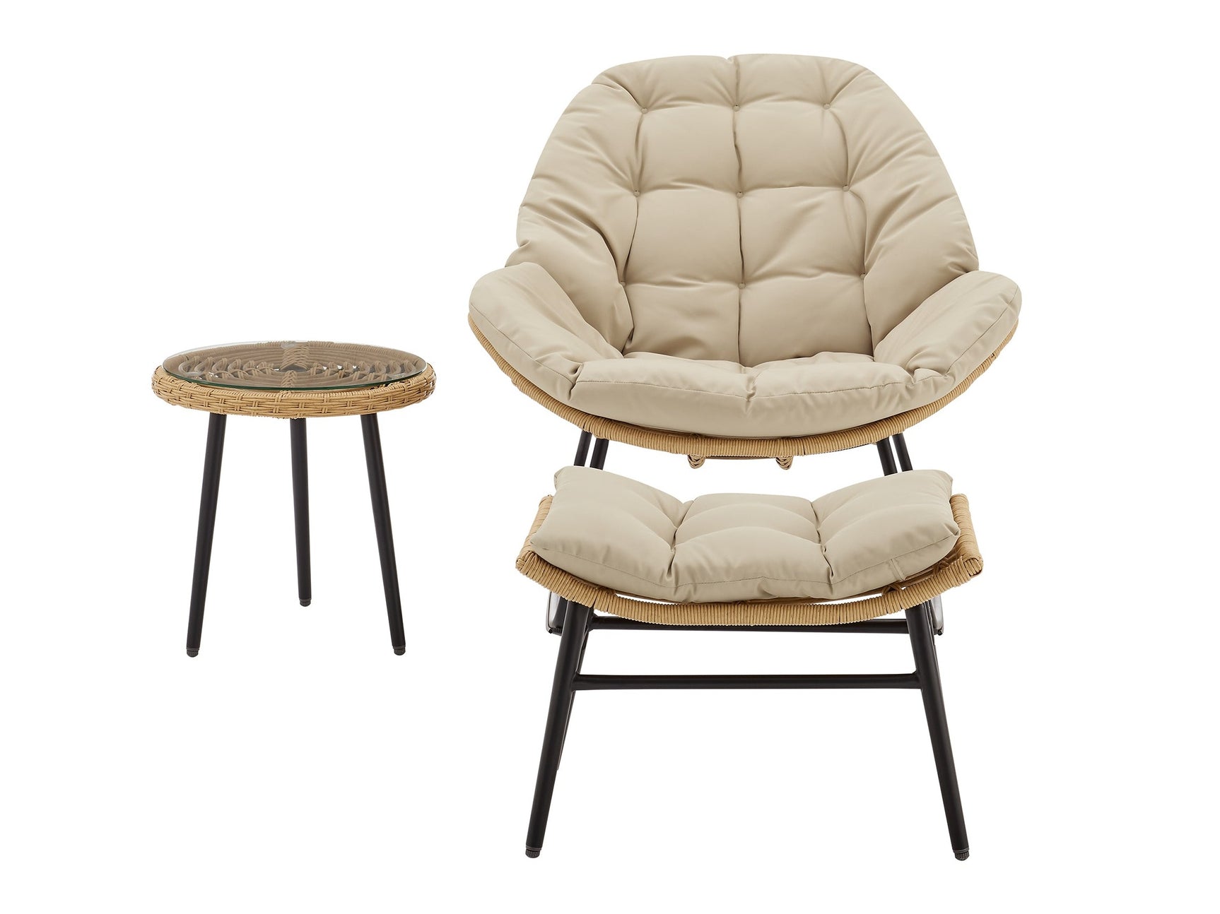 Benson 3-Piece Patio Rocking Chair with Ottoman and Table in Cream - Ornate Home