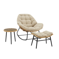 Benson 3-Piece Patio Rocking Chair with Ottoman and Table in Cream - Ornate Home