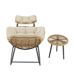 Benson 3-Piece Patio Rocking Chair with Ottoman and Table in Cream - Ornate Home