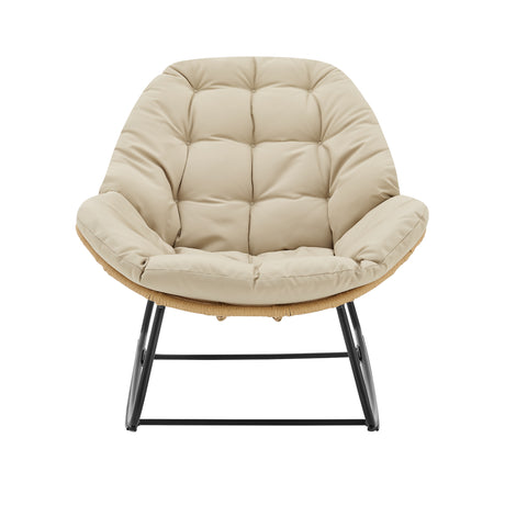 Benson 3-Piece Patio Rocking Chair with Ottoman and Table in Cream - Ornate Home