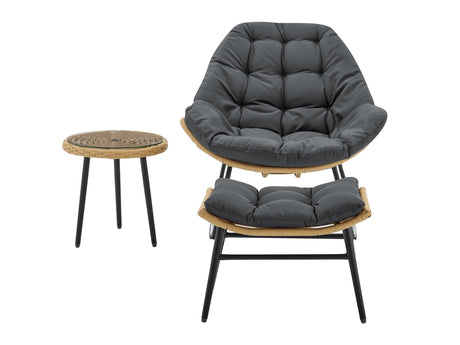 Benson 3-Piece Patio Rocking Chair with Ottoman and Table in Grey - Ornate Home