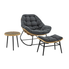 Benson 3-Piece Patio Rocking Chair with Ottoman and Table in Grey - Ornate Home